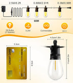 Outdoor String Lights Patio LED Light Outside - 60M IP65 Waterproof 58+2 S14 - Image 2