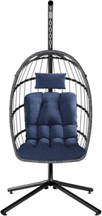 SWITTE Egg Chair Outdoor with Stand, Indoor Wicker Hanging Egg Swing Chair with - Image 8