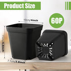 Square Nursery pots 4 Inches 60Pcs, Seedling Plastic Seeds propogation Growing - Image 3