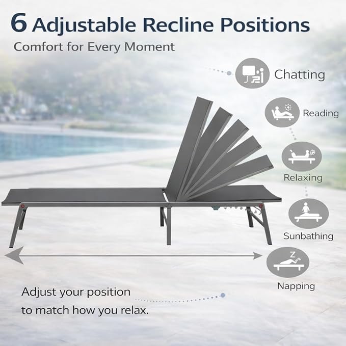 Kozyard 3-Pieces Patio Lounge Set, 2 Foldable Adjustable Lounge Chairs and Side - Image 4