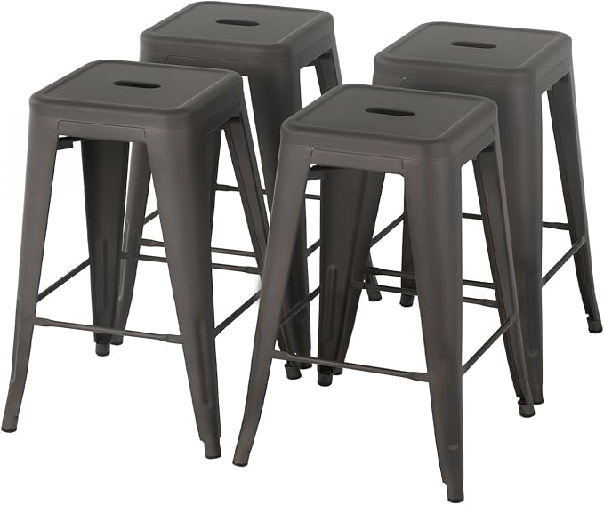 FDW Metal Bar Stools Set of 4 Counter Height Bar Stools 24 Inches Industrial by FDW