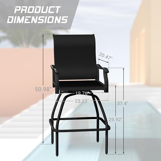 LEVELEVE Patio Bar Set 4pcs Swivel Bar Stools Outdoor Bistro Textilene - Image 3