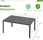 AECOJOY 60" Outdoor Dining Table, Aluminum Patio Table - Image 3