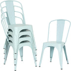 FDW | Set of 4 Metal Dining Chairs | Blue | Stackable Tolix Side Chairs by FDW
