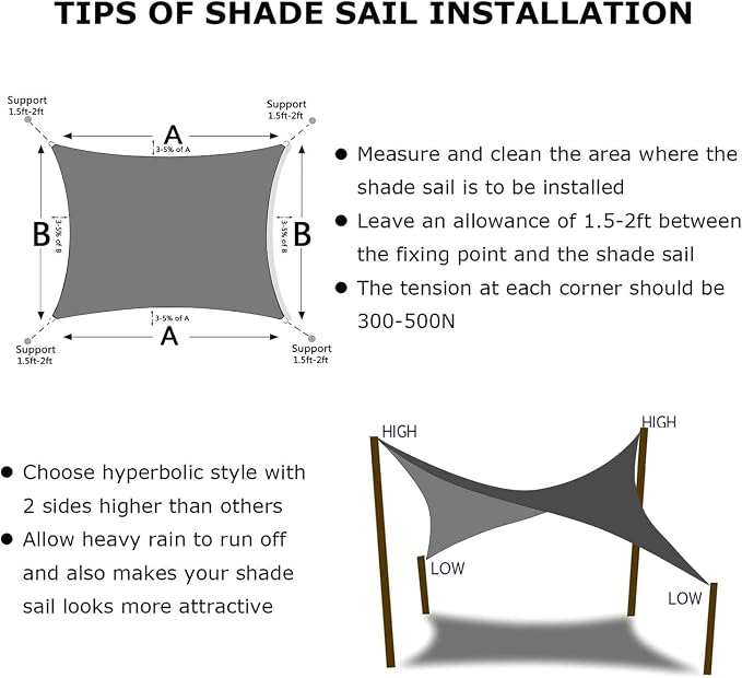 KANAGAWA 6'X24' Dark Gray Custom Size Sun Shade Sail Rectangle UV Block Canopy - Image 6
