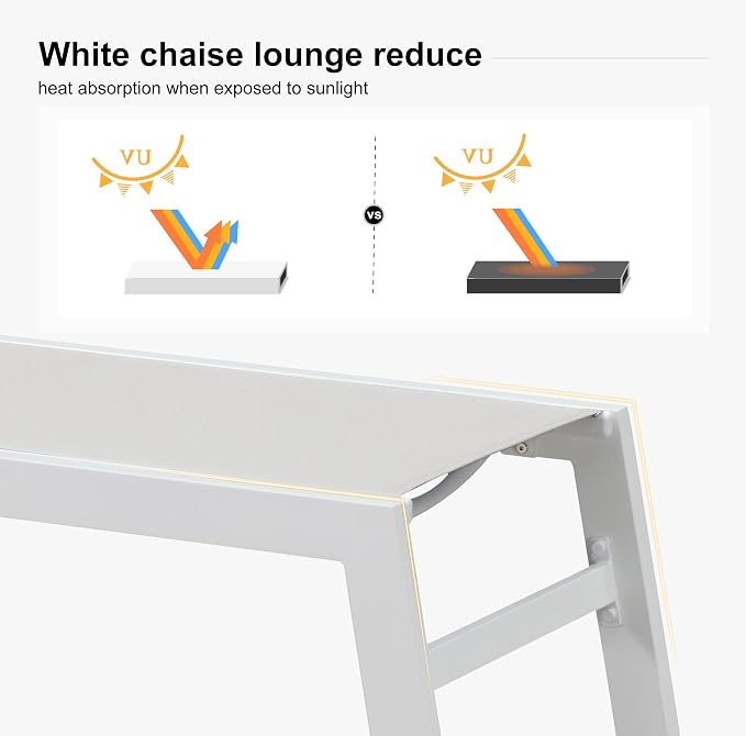 PURPLE LEAF Patio Lounge Chair 2 Pieces White Aluminum Outdoor Chaise Lounge - Image 4
