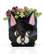 Star Black Cat Decorative Flower Pot, Handcrafted Ceramic Planter by Entlityful