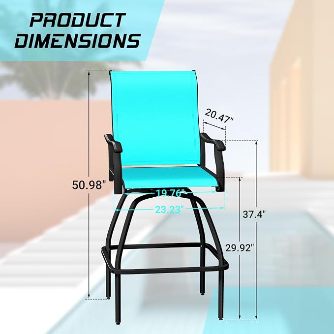 LEVELEVE Patio Bar Set 2pcs Swivel Bar Stools Outdoor Bistro Textilene - Image 2