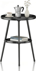 Side Table 2-Tier Small Round End Table Metal Black Accent Table by Unknown