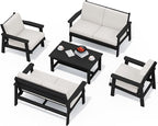 SERWALL HDPE Patio Furniture Set, 5 Piece All Weather Wood-Like Sectional by SERWALL