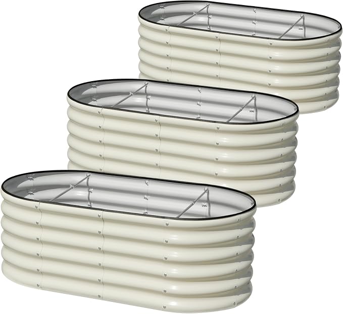 SnugNiture 3 Pcs 4x2x1.5ft Raised Garden Bed Outdoor, Oval Raised Garden Bed Kit by snugniture