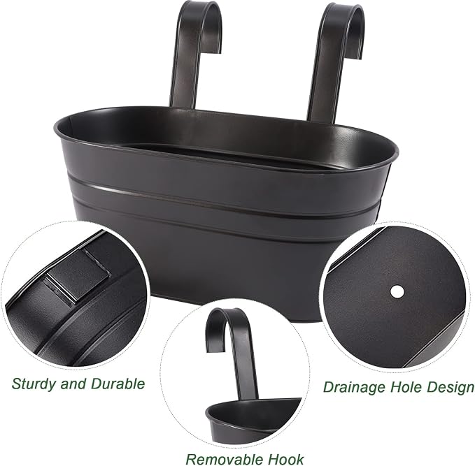 HowRU Metal Iron Flower Pots for Railing Fence Hanging Bucket Pots and Hanging - Image 3