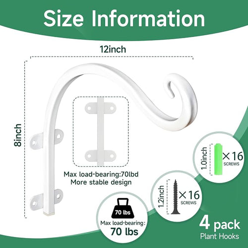4 Pack 12Inch Plant Hanger, Sturdy Hanging Plant Bracket Hooks Outdoor - Image 2