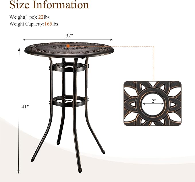 VINGLI 32" Outdoor Bar Table, Patio Bar Height Table - Image 3