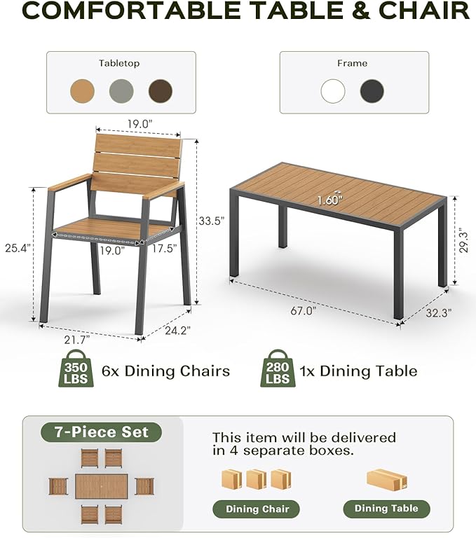 7-Piece Outdoor Dining Set, Aluminum Dining Table Set - Image 7