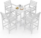 5-Piece Bar Height Patio Table and Chairs Set, HDPE Wood Grain Outdoor Bar - Image 8