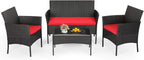 FDW | 4-Piece Patio Furniture Set | Red | Outdoor Wicker Furniture by FDW