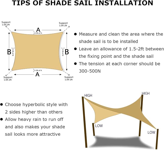 KANAGAWA 6'X6' Sand Custom Size Sun Shade Sail Square UV Block Canopy Cover - Image 6