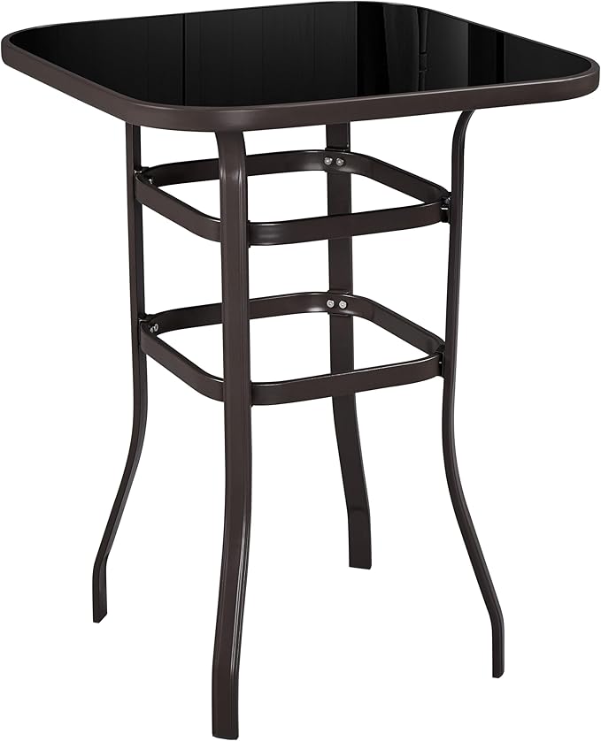 Yaheetech Patio Bar Table Tempered Glass, Height High Top Outdoor Pub Height by Yaheetech