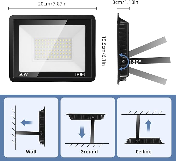 50W Flood Lights Outdoor, 7000LM Bright LED Work Light, IP66 Waterproof Outside - Image 7