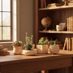 Sun-E 6 in Set 7.6 cm Ceramic Wooden Pattern Succulent Plant Pot Cactus Plant - Image 2