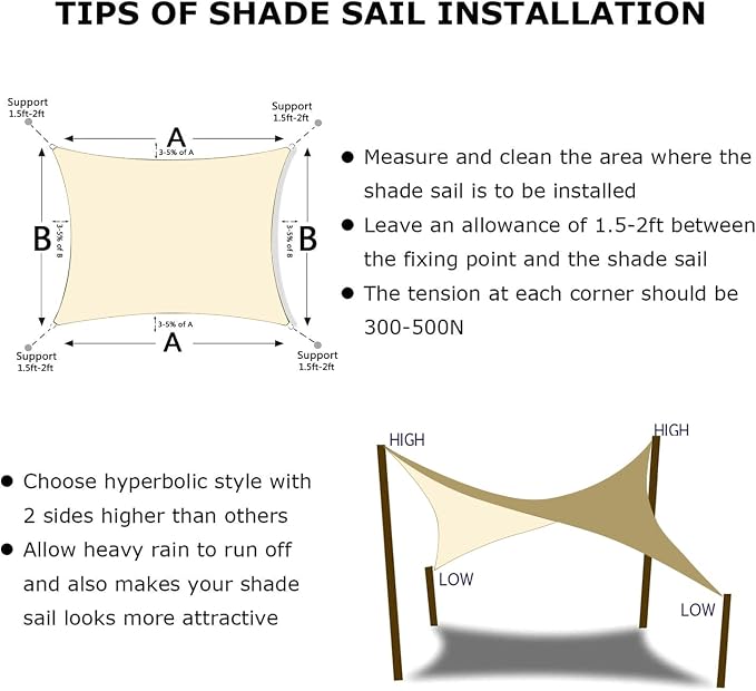 KANAGAWA 16'X24' Cream Custom Size Sun Shade Sail Rectangle UV Block Canopy - Image 6