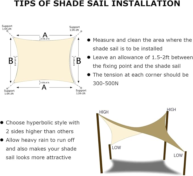 KANAGAWA 20'X22' Cream Custom Size Sun Shade Sail Rectangle UV Block Canopy - Image 6
