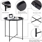 Garden 4 you End Table 2 PCS Metal Side Table Black Round Folding Tray Cyan - Image 7