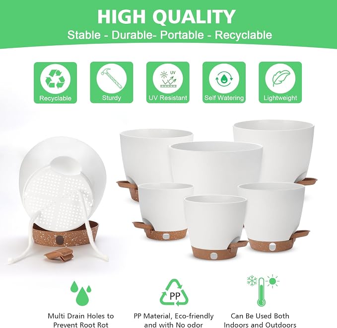 Self Watering Planter with Visual Water Level, Modern 8+7+6.5+6+5.5+5 Inch - Image 5