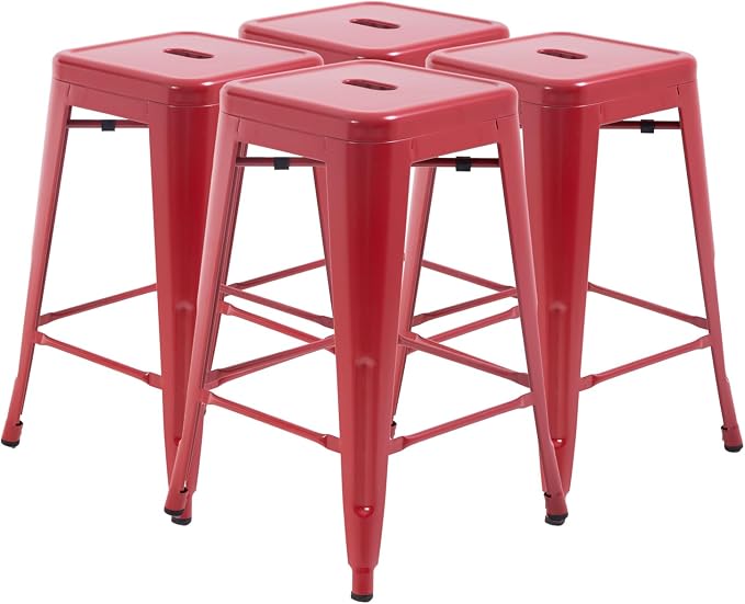 FDW Metal Bar Stools Set of 4 Counter Height Bar Stools 24 Inches Industrial by FDW