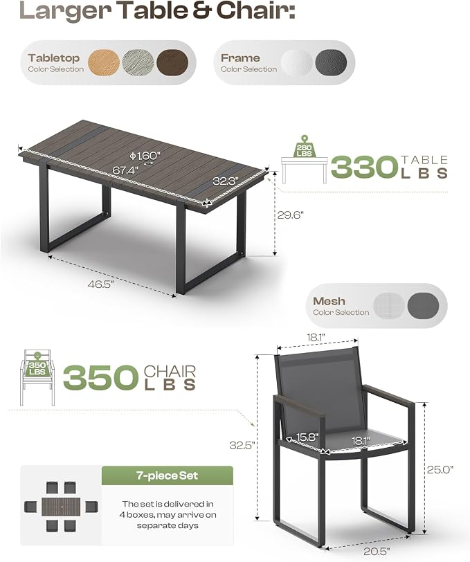 Outdoor Dining Table for 6, HDPS+ Aluminum Patio Dning Table - Image 7