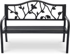 50" Outdoor Garden Bench, Cast Iron Metal Outdoor Benches Weatherproof by Attliahome