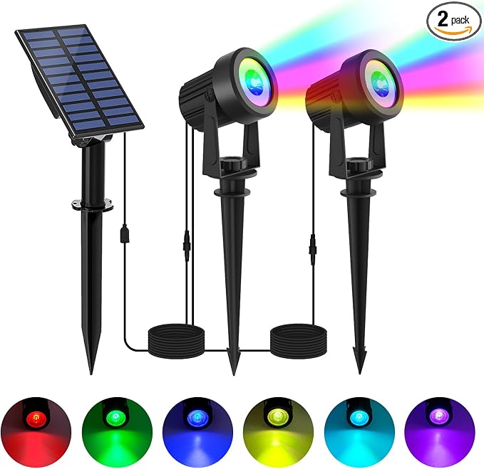 Solar Spotlights Outdoor Waterproof, RGB Landscape Spotlights, Christmas by LINQELLY