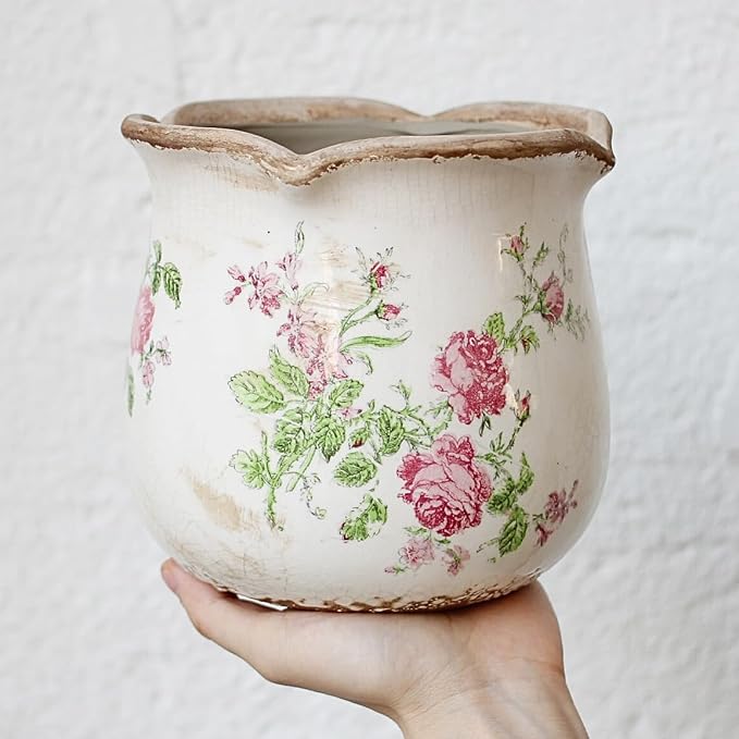 Shabby Chic Flower Pot, 6.11 Inch Ceramic Planter - Image 3