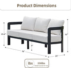 Outdoor Couch Aluminum Patio Furniture, 3-Seat All-Weather Metal Modern Patio - Image 2