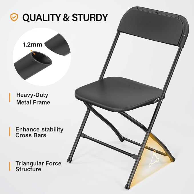 VINGLI 12 Pack Black Plastic Folding Chair, Indoor Outdoor Portable Stackable - Image 4