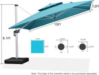 PURPLE LEAF 12 Feet Double Top Deluxe Square Patio Umbrella Offset Hanging - Image 8