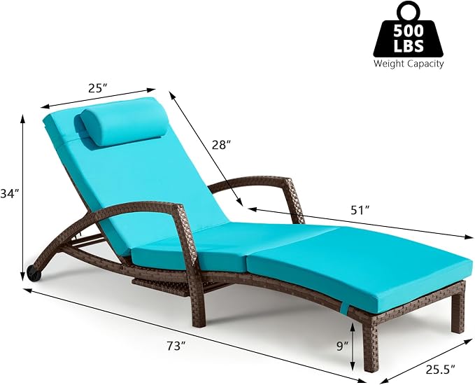 Chaise Lounge Chairs Outdoor Set of 4, Comfy Outside Wicker Patio Pool Lounge - Image 7