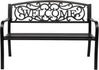 VINGLI Outdoor Bench for Patio Metal Garden Bench w/PVC Back Pattern by VINGLI
