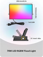 Onforu LED Flood Light Outdoor 700W Equiv, 70W Color Changing RGBW 2700K - Image 8