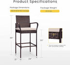 VIVOHOME 4 Packs Outdoor Wicker Barstool Patio Rattan Furniture - Image 2