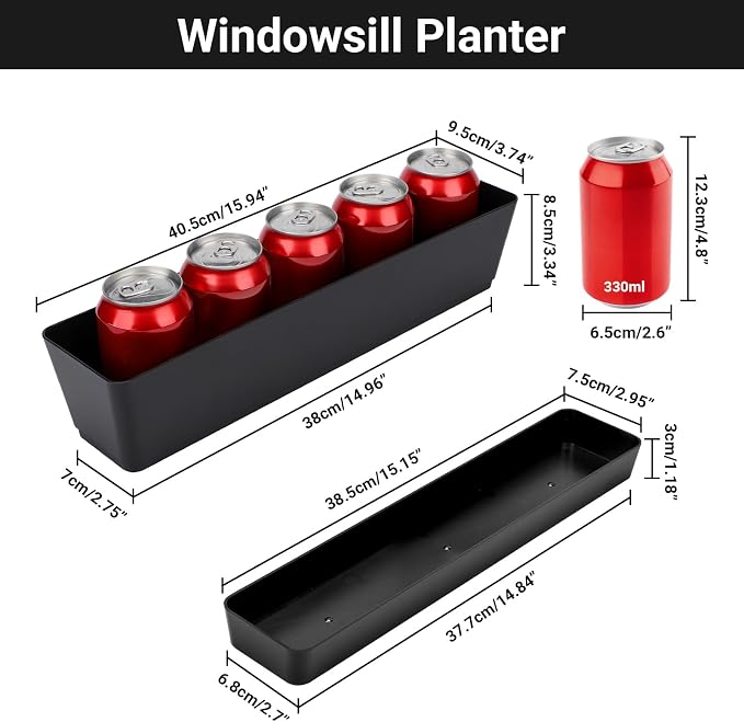 GREANER Rectangle Window Boxes, Succulent Flowers Plastic Pot - Image 2