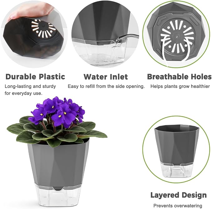 10 Pack Self Watering Pots for Indoor Plants, 6.7 Inches Self Watering Planters - Image 4