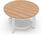 Outdoor Aluminum Round Coffee Table, All-Weather Patio Coffee Tables by Oasbira