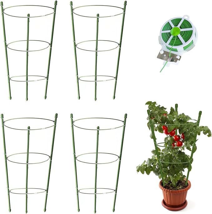 4 Pack Tomato Cage for Garden Plant Support, 24 inches Small Tomato Cages by HOYEJYOU