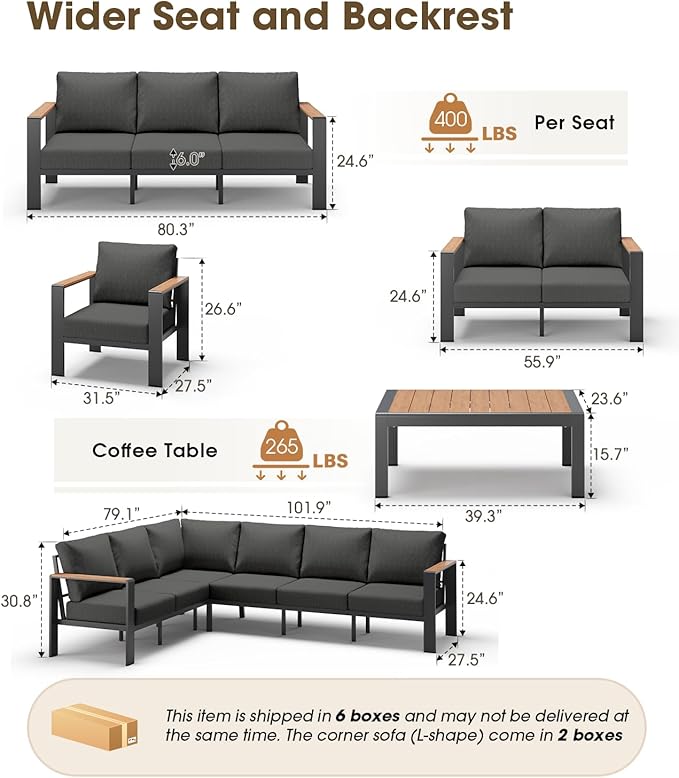 Aluminum Outdoor Patio Furniture 3 Seats, All-Weather Outdoor Patio Sofa - Image 3