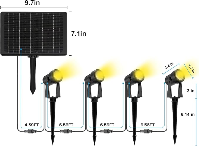 Zyan Solar Landscape Spotlights, Separate Monocrystalline Panels & USB-C - Image 6