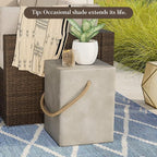 COSIEST Concrete Side Table, Rectangular Outdoor Side Table w Hemp Rope Handles - Image 4