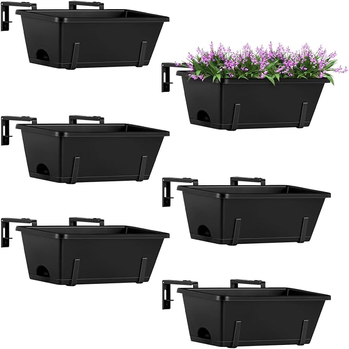 ETELI Railing Planter Hanging and Planter Box Brackets Set 6 Pack Adjustable by ETELI