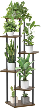 6 Tier Plant Stand Indoor Outdoor, Tall Metal Wood Muti-Level Planter Shelf by Oppro